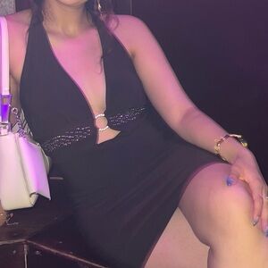 Brown halter low back dress